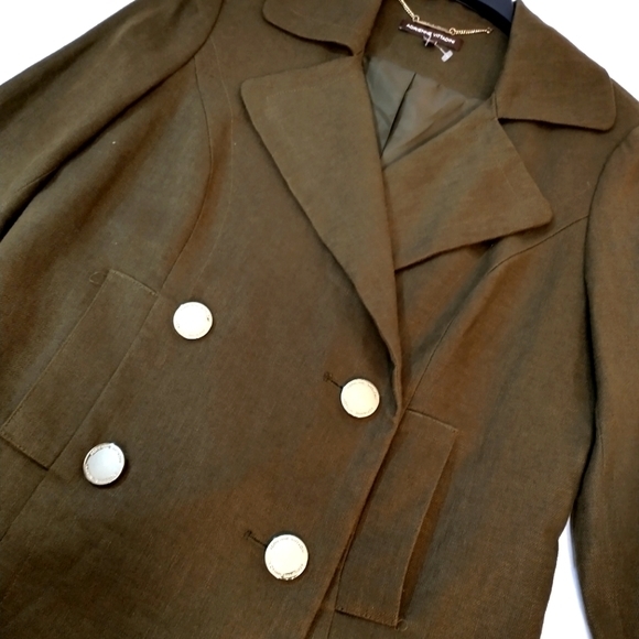 Adrienne Vittadini 100% Linen Double Breasted Blazer Jacket Olive Size 8 - Picture 6 of 9